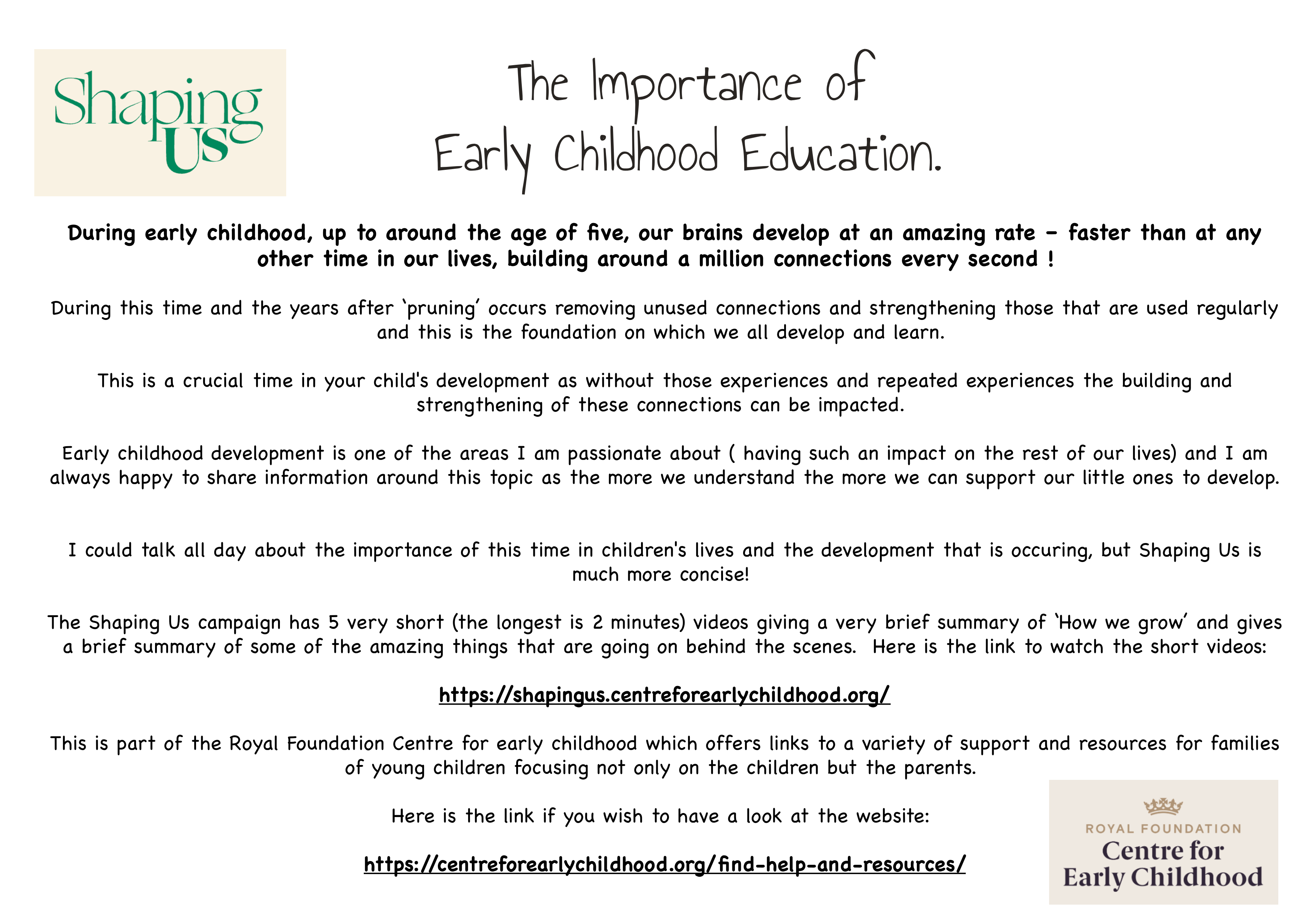 Shaping us - The importance of birth to five